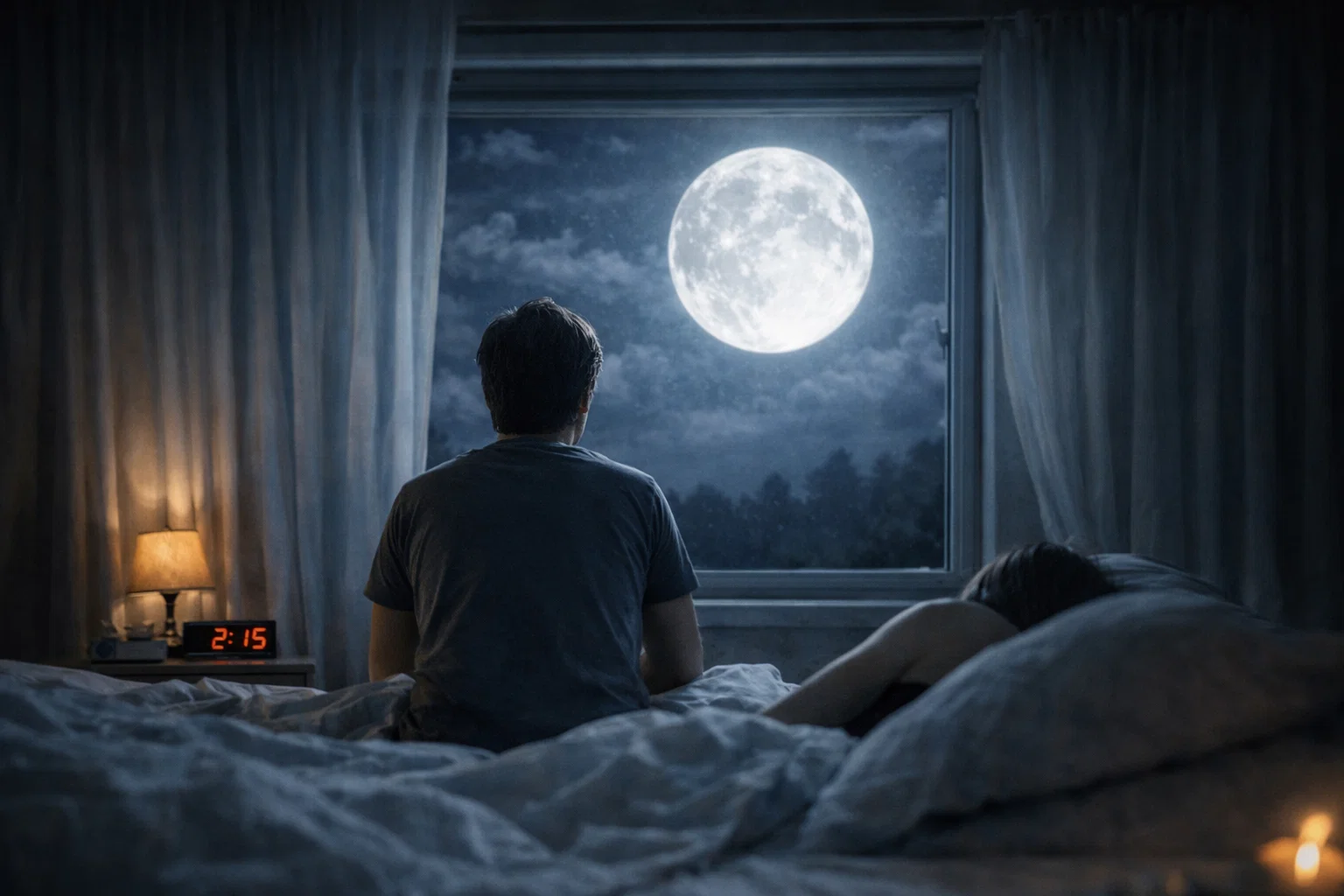 Spokojna sypialnia z przyciemnionym światłem wieczorem